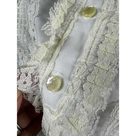 Vtg Lady Holiday Secretary Blouse w Lace Fitted Long Sleeves Ivory 36x24.5” - Picture 6 of 16